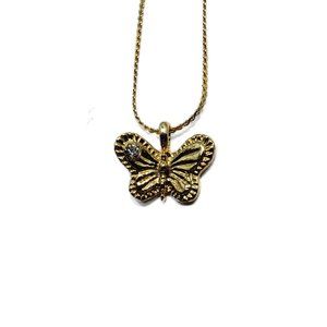 Vintage gold plated butterfly with glass rhinestone pendant necklace